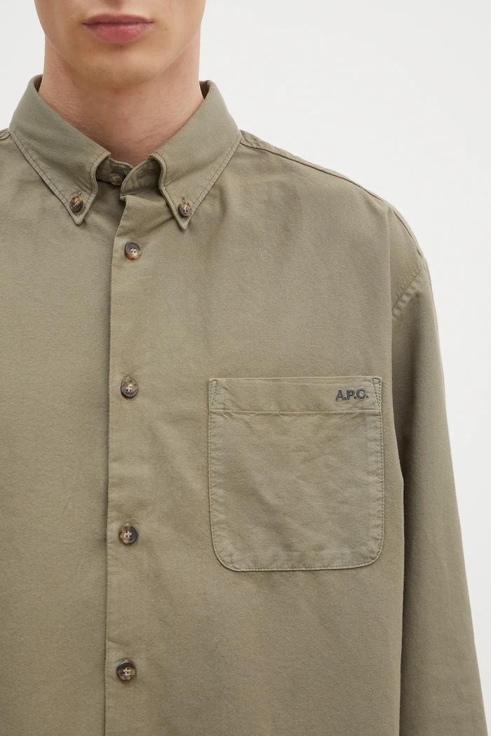 Памучна риза A.P.C. Chemise Mateo Logo зелен COHAH.H12599.JAA