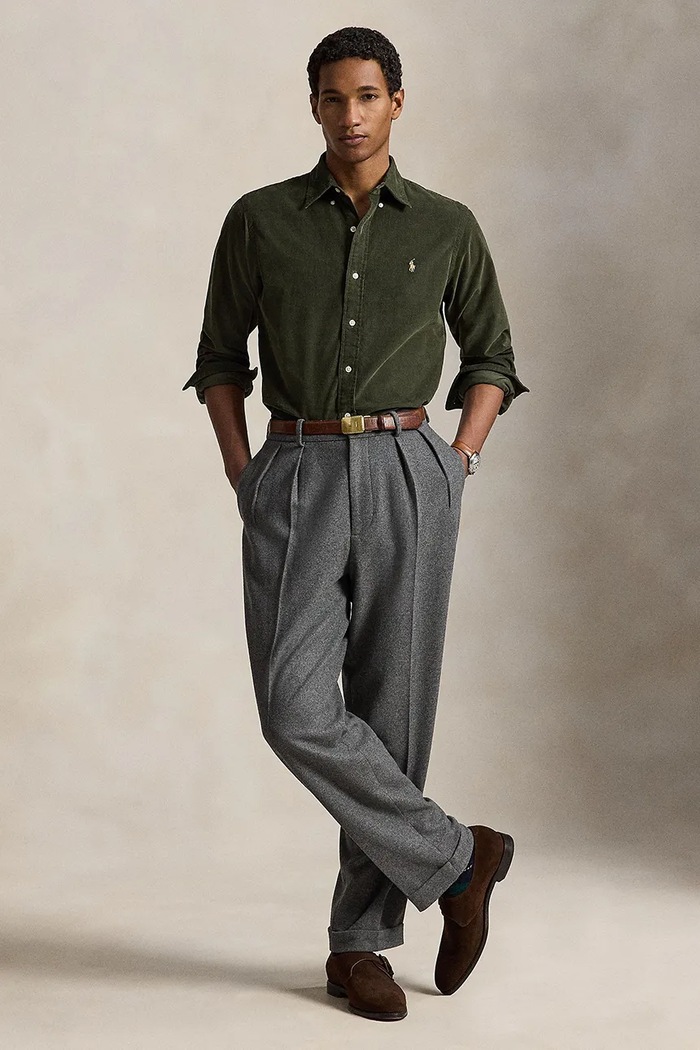 Odzież Polo Ralph Lauren Koszula męska bawełniana 21W Corduroy 710853123 zielony