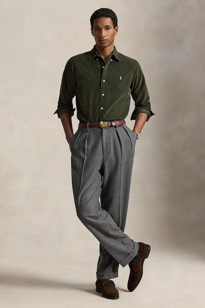 Odzież Polo Ralph Lauren Koszula męska bawełniana 21W Corduroy 710853123 zielony