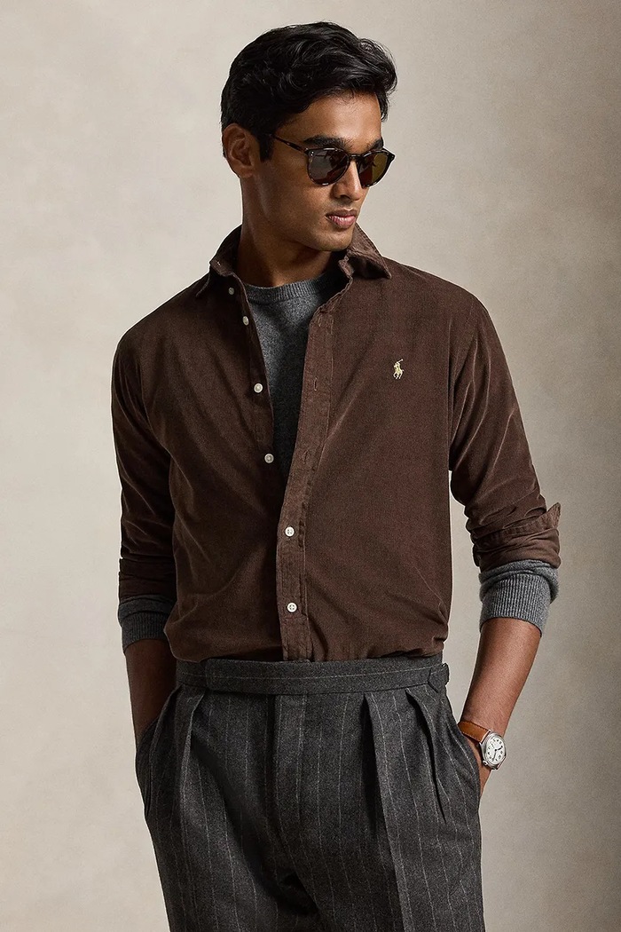 Polo Ralph Lauren Koszula męska bawełniana 21W Corduroy brązowy 710853123