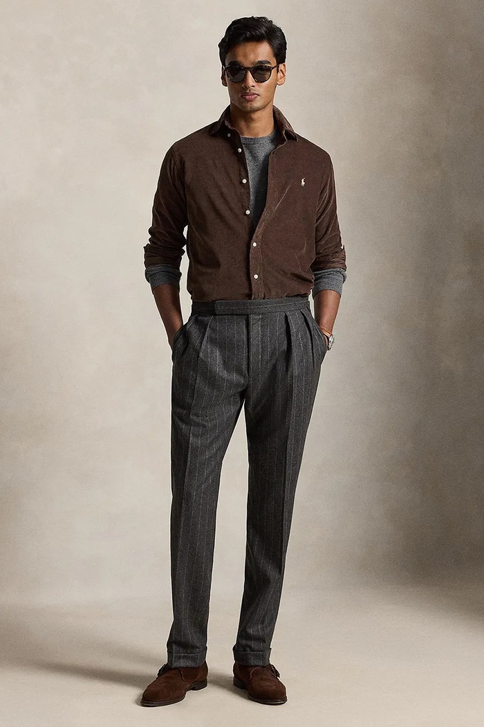 Odzież Polo Ralph Lauren Koszula męska bawełniana 21W Corduroy 710853123 brązowy