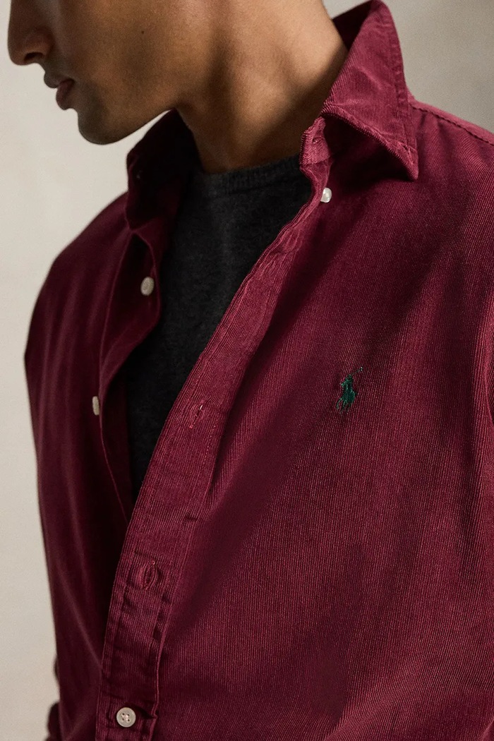 Odzież Polo Ralph Lauren Koszula męska bawełniana 21W Corduroy 710853123 bordowy