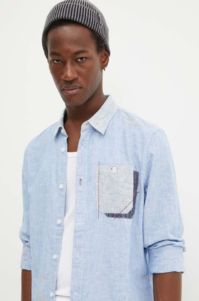 Desigual koszula z domieszką lnu ANDRES 24WMCW15 niebieski
