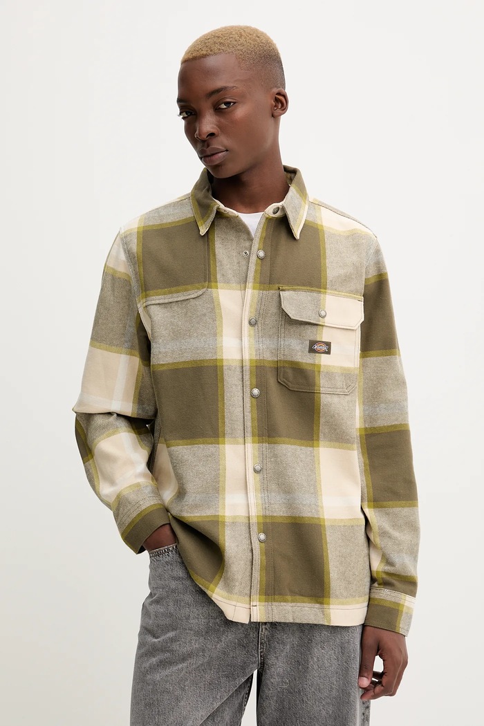 Dickies cămașă din bumbac NIMMONS lung verde DK0A4XGU