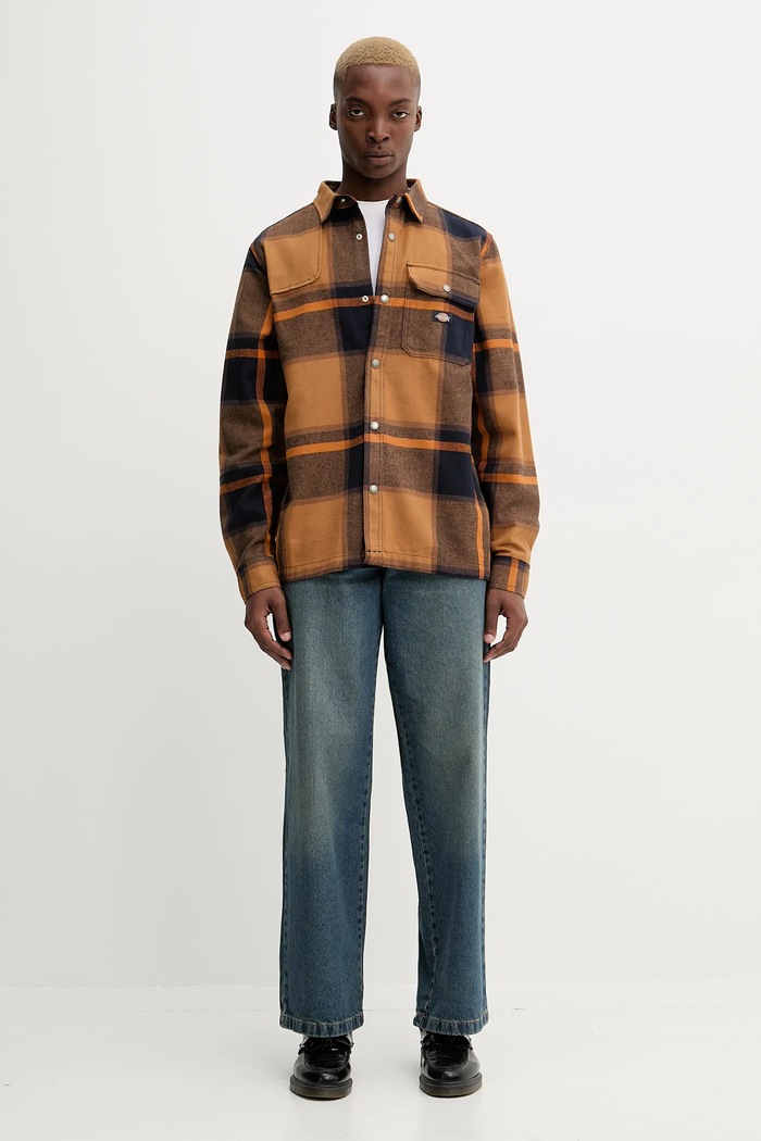 Dickies cămașă din bumbac NIMMONS DK0A4XGU maro AW25