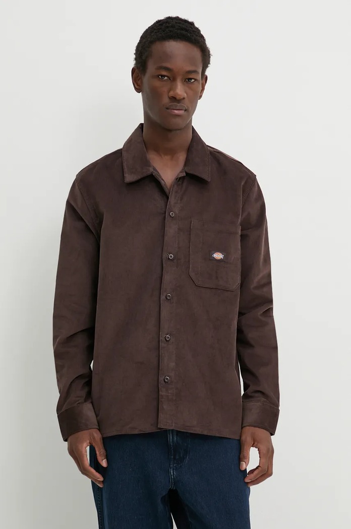 Manšestrová košile Dickies CORDUROY hladký hnědá DK0A8652