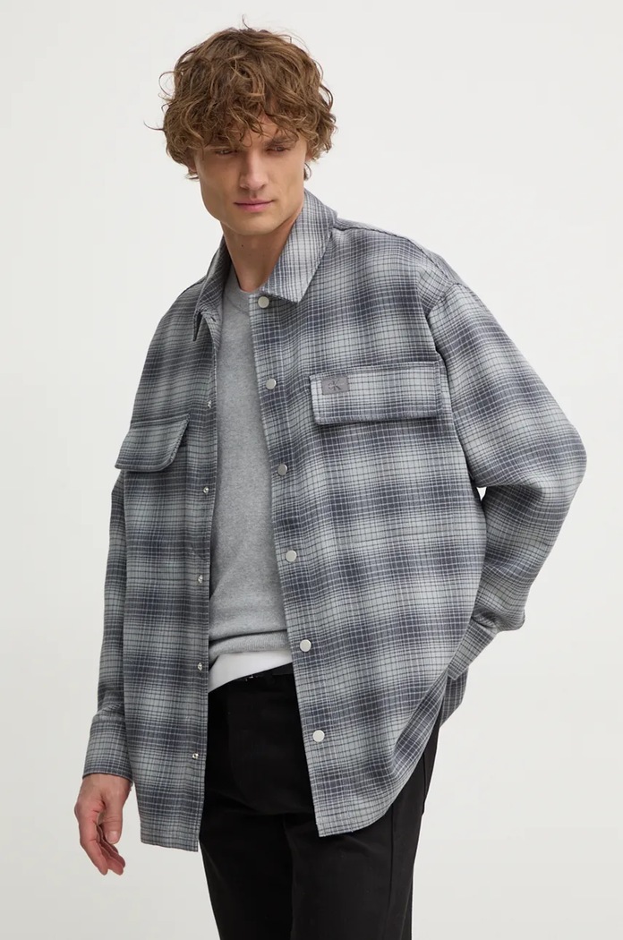 Košile Calvin Klein Jeans dlouhý šedá J30J326183