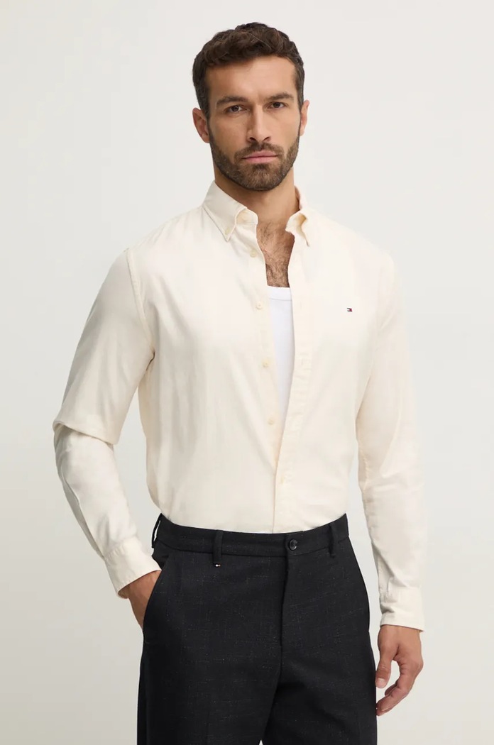 Tommy Hilfiger koszula z elastanem beżowy MW0MW36824