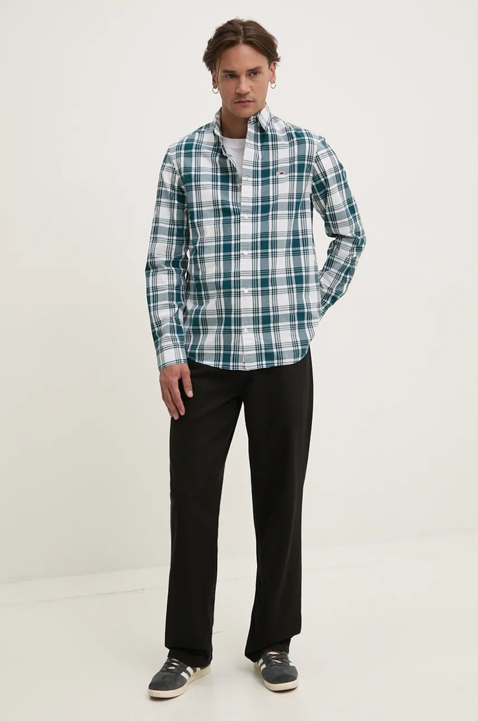 Tommy Jeans Βαμβακερό πουκάμισο Tommy Jeans DM0DM19655 τιρκουάζ AW24