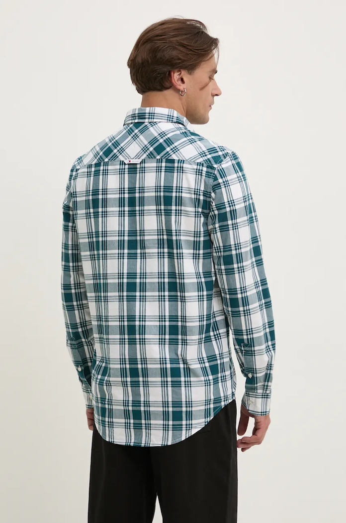 Ρούχα Tommy Jeans Βαμβακερό πουκάμισο Tommy Jeans DM0DM19655 τιρκουάζ
