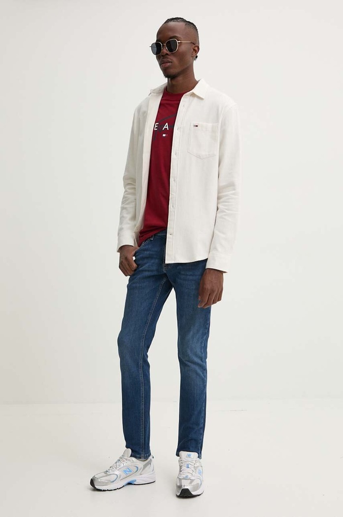 Pamučna košulja Tommy Jeans DM0DM19656 bež AW24