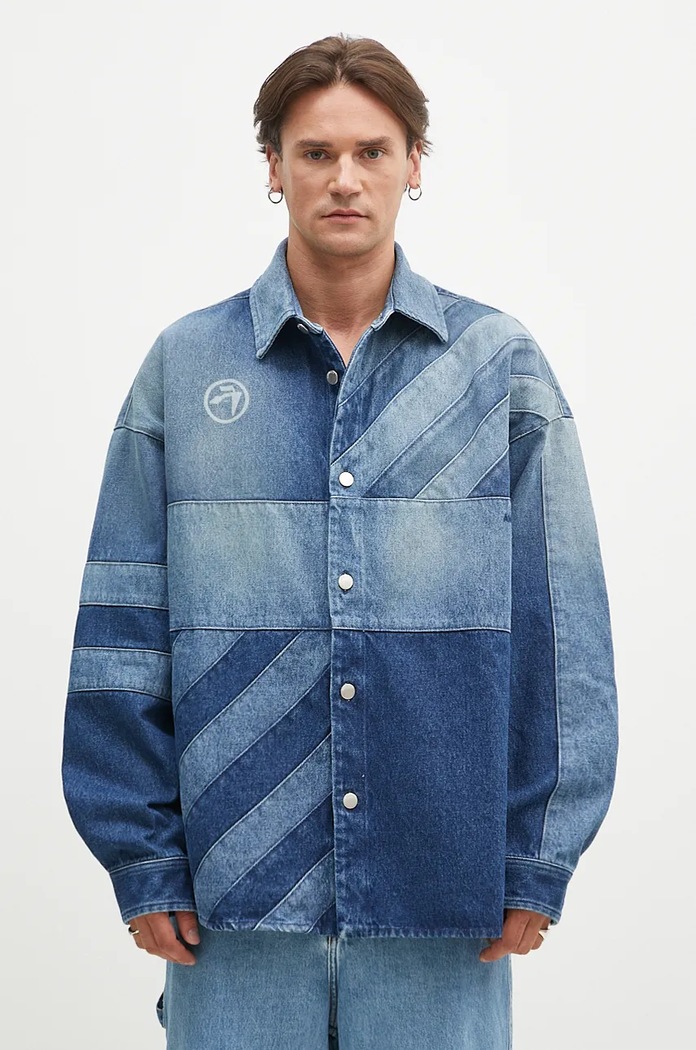 Košeľové sako AMBUSH Patchwork Denim Shirt Vintage bez kapucne modrá BMYD003F24DEN0014400