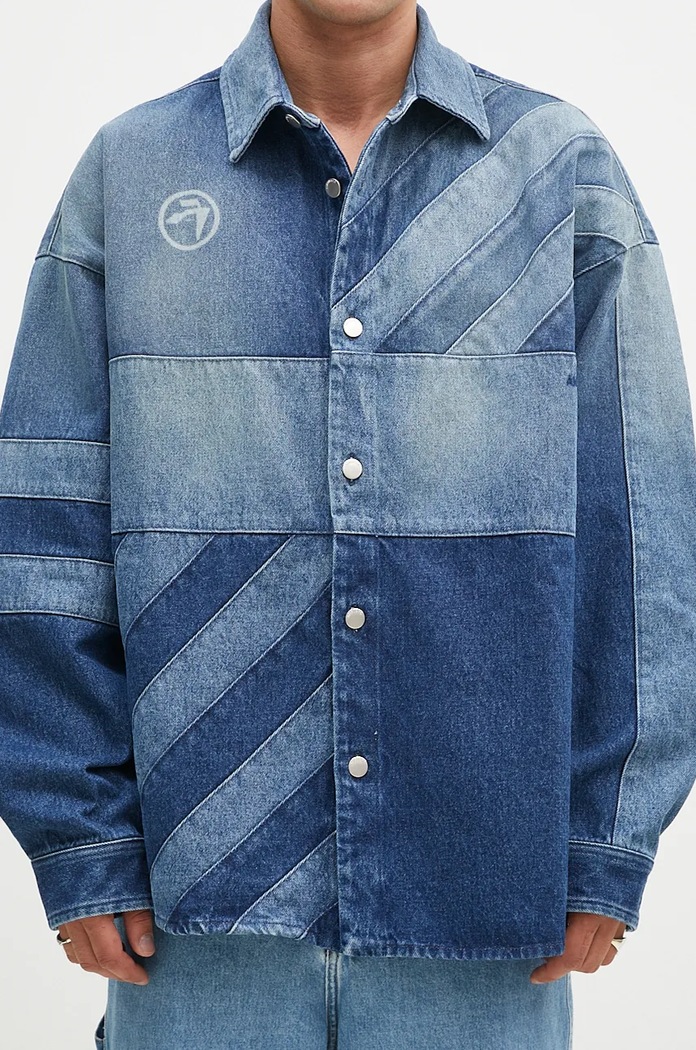 Košeľové sako AMBUSH Patchwork Denim Shirt Vintage modrá BMYD003F24DEN0014400