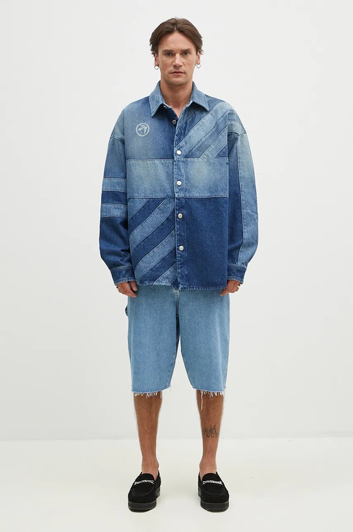 Košeľové sako AMBUSH Patchwork Denim Shirt Vintage BMYD003F24DEN0014400 modrá