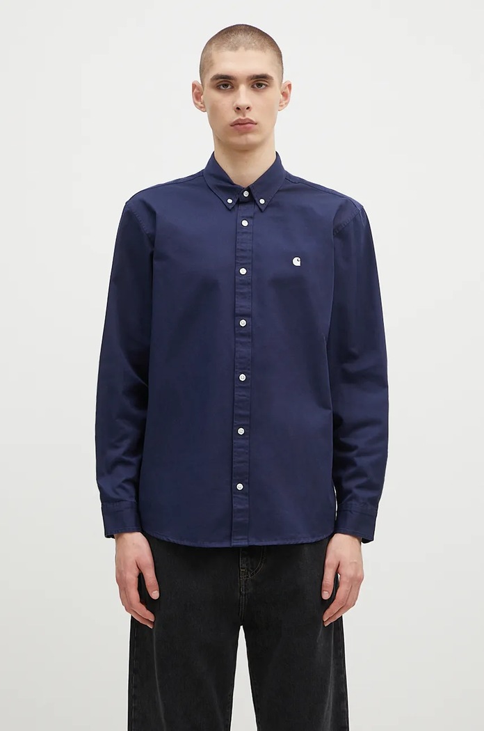 Pamučna košulja Carhartt WIP Longsleeve Madison Shirt regular mornarsko plava I023339.2E2XX