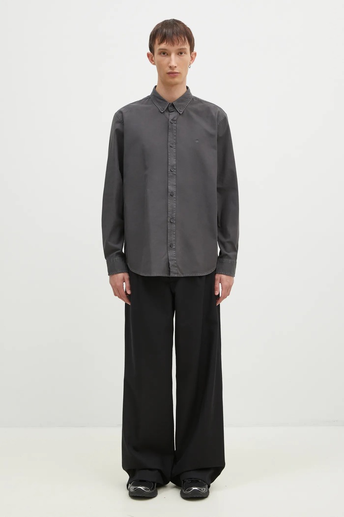 Хлопковая рубашка Carhartt WIP Longsleeve Bolton Shirt I030238.87GD серый