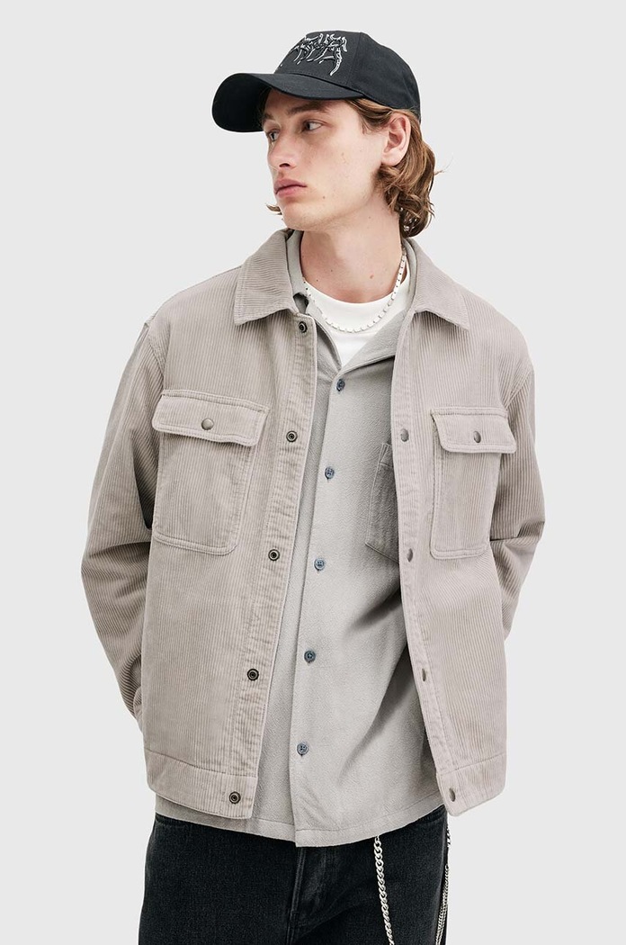 Manšestrová košile AllSaints CASTLEFORD dlouhý šedá M084OB