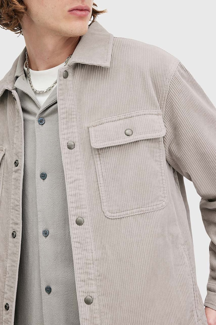 Manšestrová košile AllSaints CASTLEFORD M084OB šedá AW25