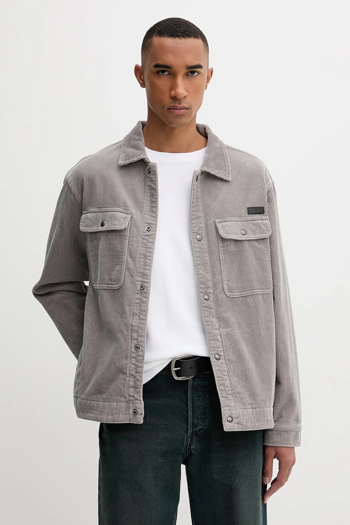 AllSaints koszula sztruksowa CASTLEFORD bawełna szary M084OB
