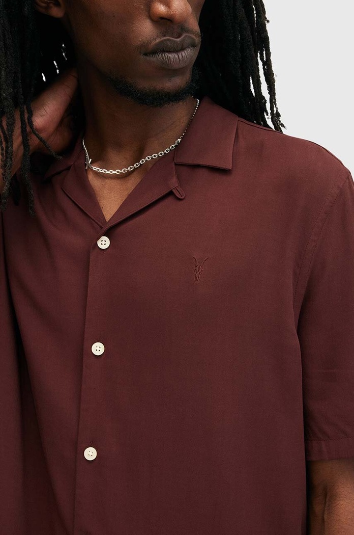 Košile AllSaints VENICE M159SB burgundské SS25