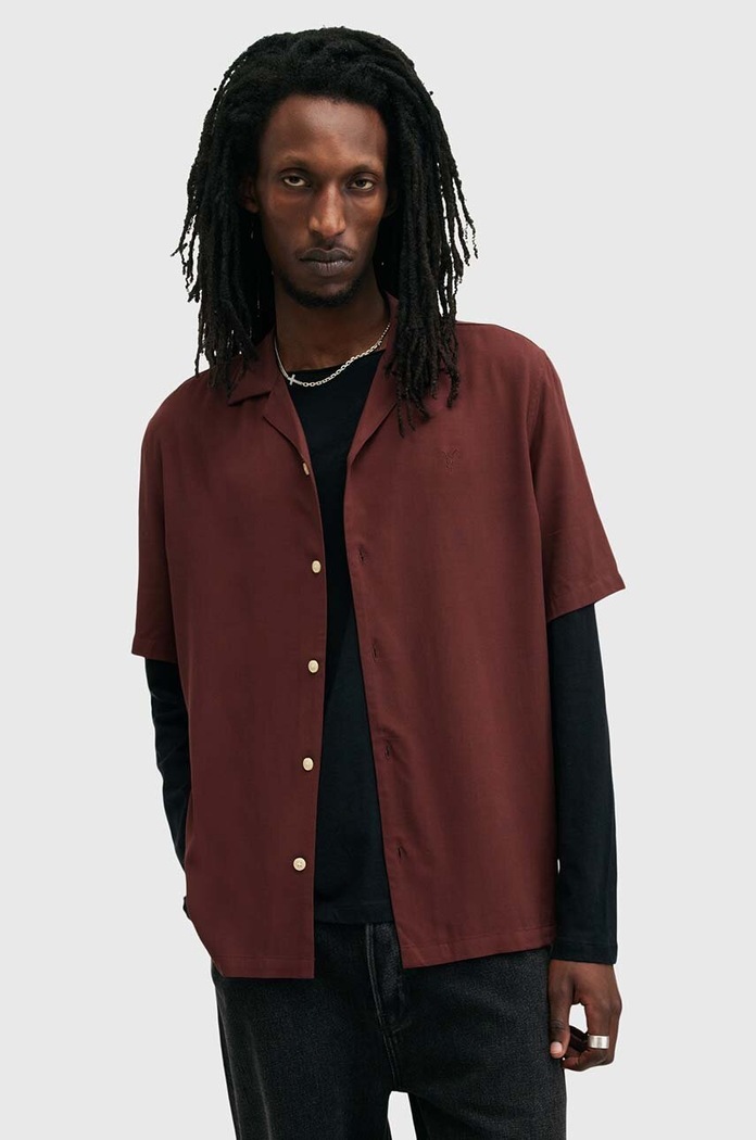 Košile AllSaints VENICE burgundské M159SB