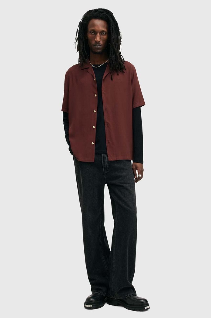 Košile AllSaints VENICE M159SB burgundské