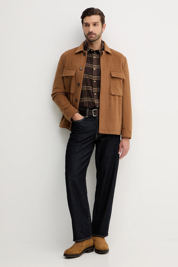 Barbour koszula bawełniana Wolfwood OS Checked Shirt MSH5508 brązowy AW24
