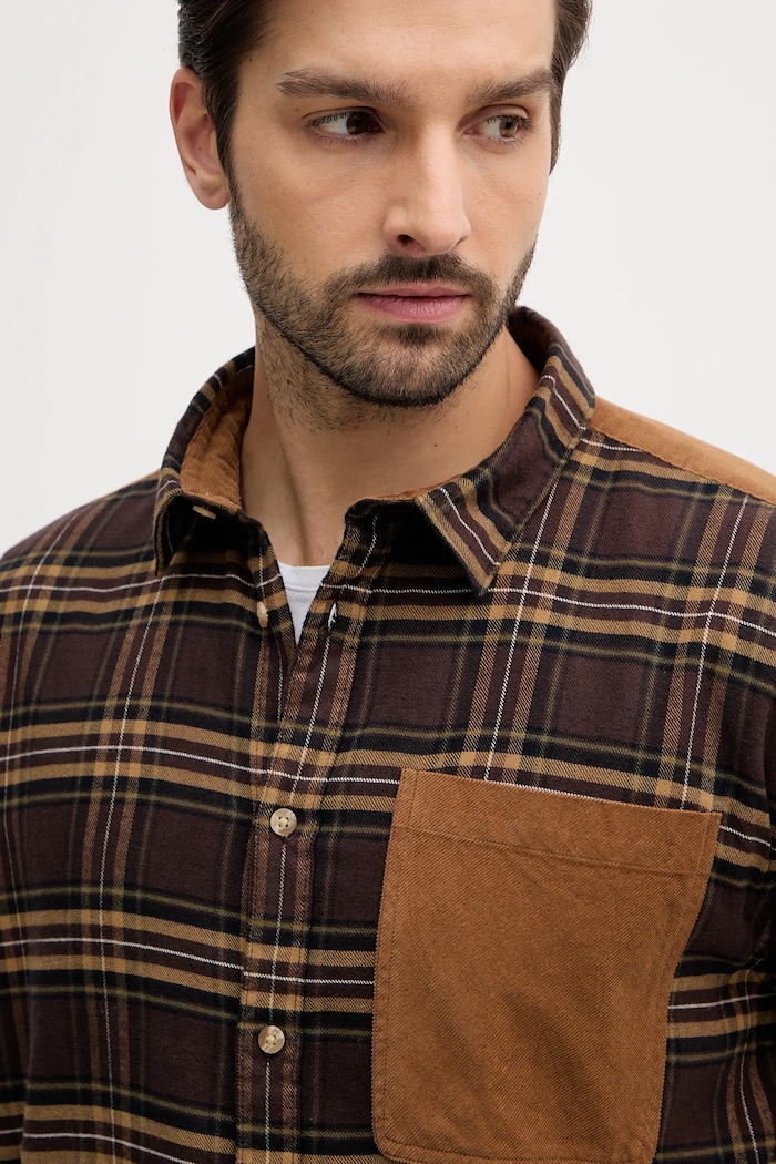 Barbour koszula bawełniana Wolfwood OS Checked Shirt brązowy MSH5508