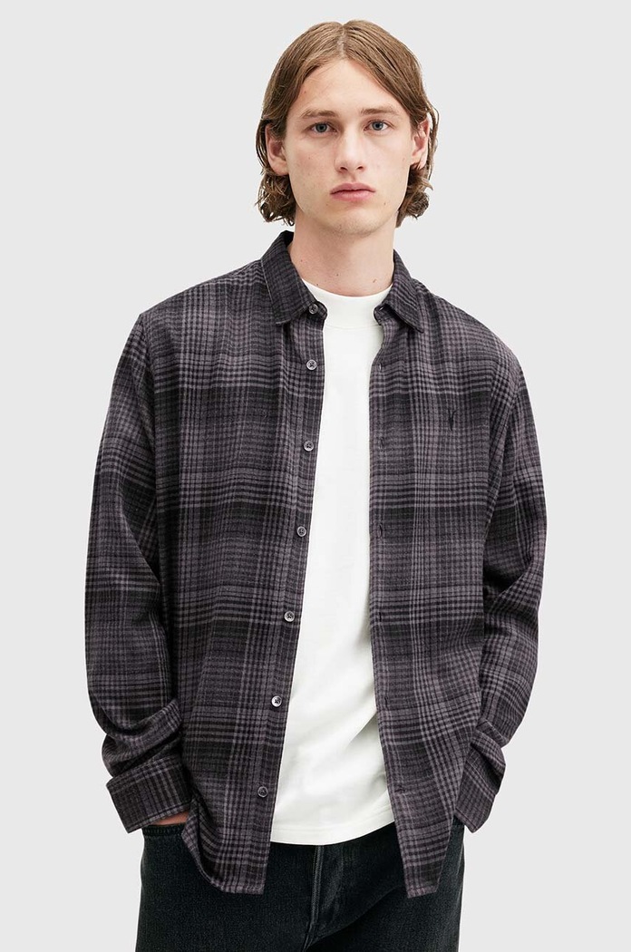 AllSaints koszula bawełniana SONIK LS SHIRT wzorzyste szary M037SB