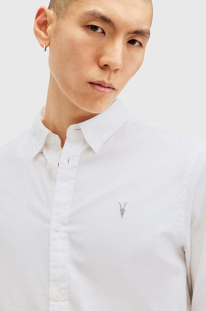 Pamučna košulja AllSaints HAWTHORNE LS SHIRT M150SB bijela SS26