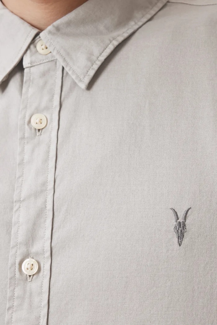 Bavlněná košile AllSaints HAWTHORNE LS SHIRT M150SB šedá SS26