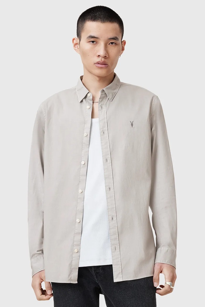 Bavlněná košile AllSaints HAWTHORNE LS SHIRT šedá M150SB