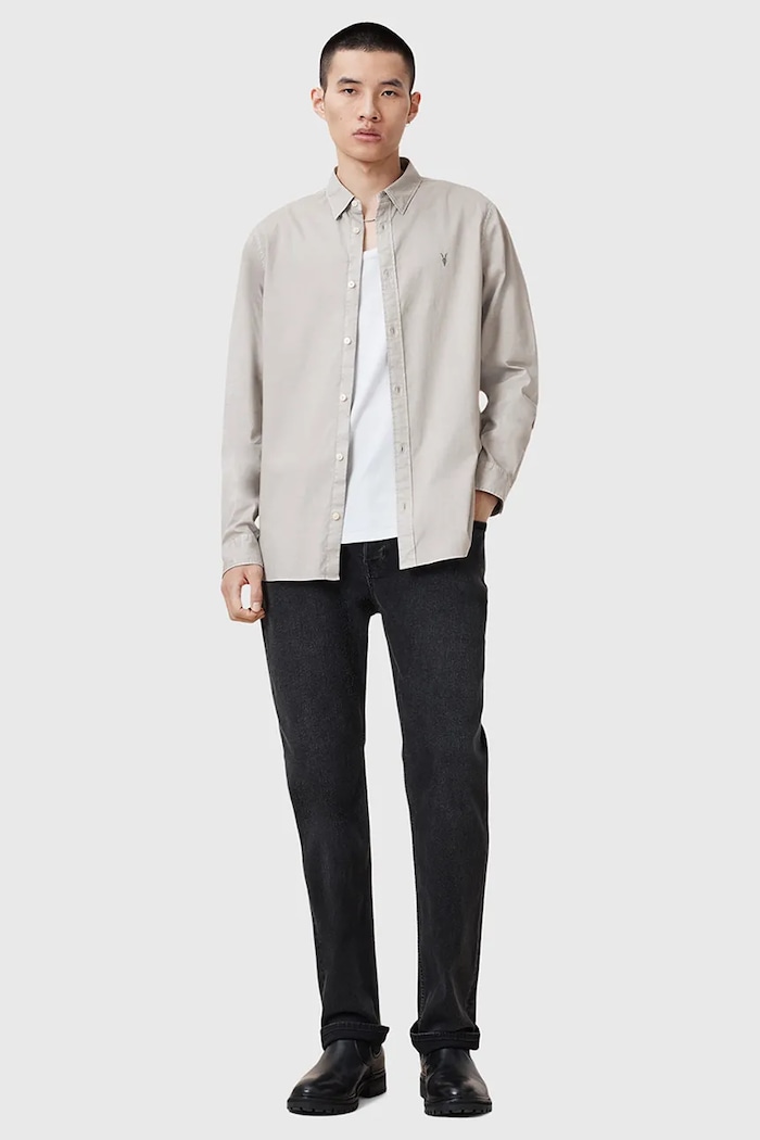 Bavlněná košile AllSaints HAWTHORNE LS SHIRT M150SB šedá