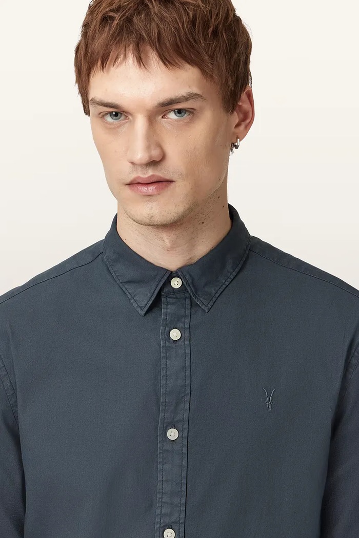 AllSaints pamut ing HAWTHORNE LS SHIRT M150SB kék SS26