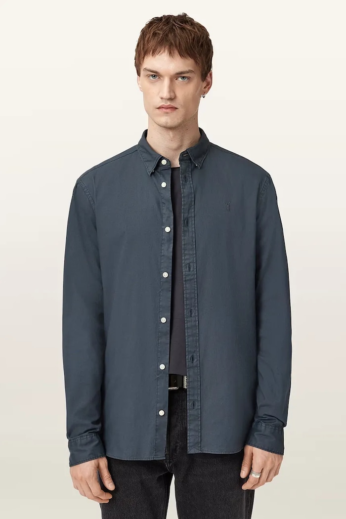 AllSaints pamut ing HAWTHORNE LS SHIRT kék M150SB