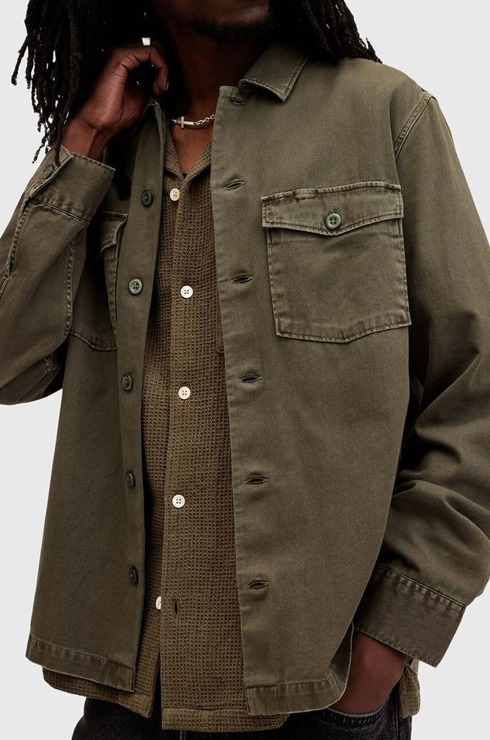Bavlněná košile AllSaints SPOTTER LS SHIRT M154SB zelená SS25