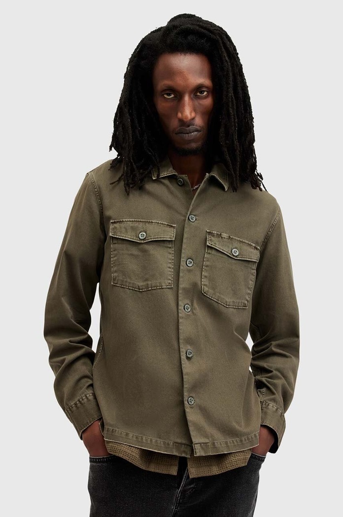 Bavlněná košile AllSaints SPOTTER LS SHIRT zelená M154SB