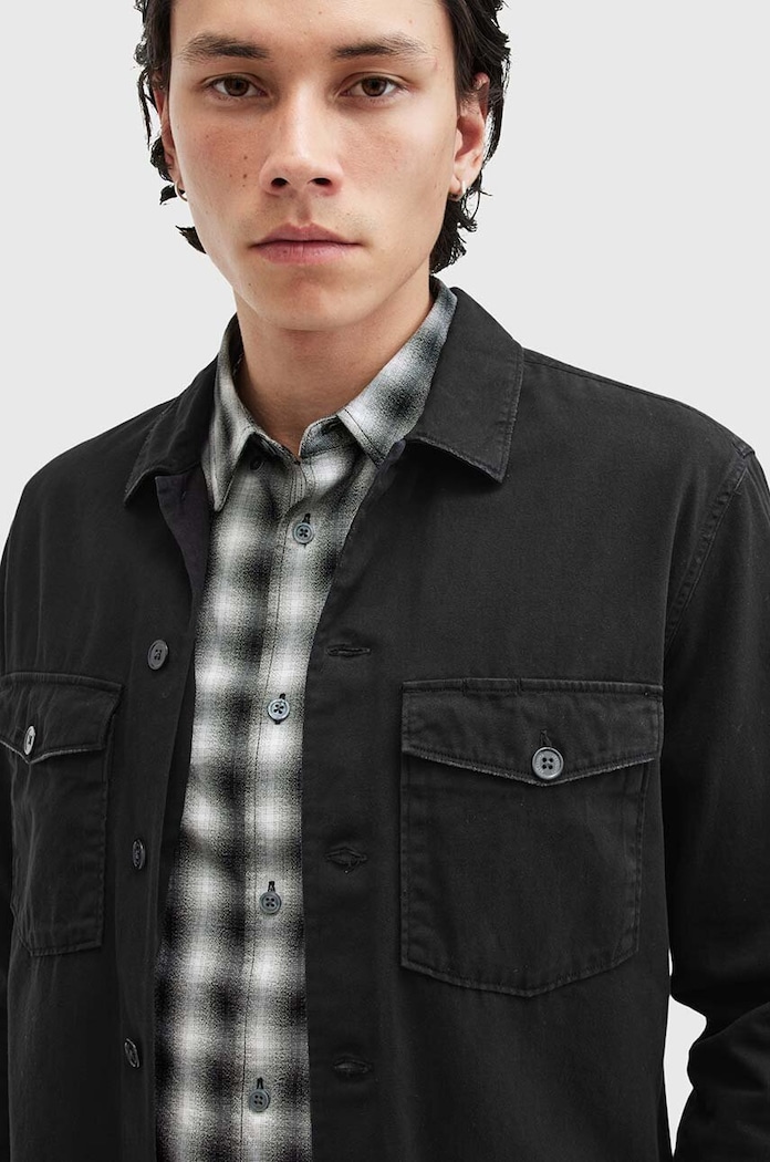 Bavlněná košile AllSaints SPOTTER LS SHIRT M154SB černá SS25