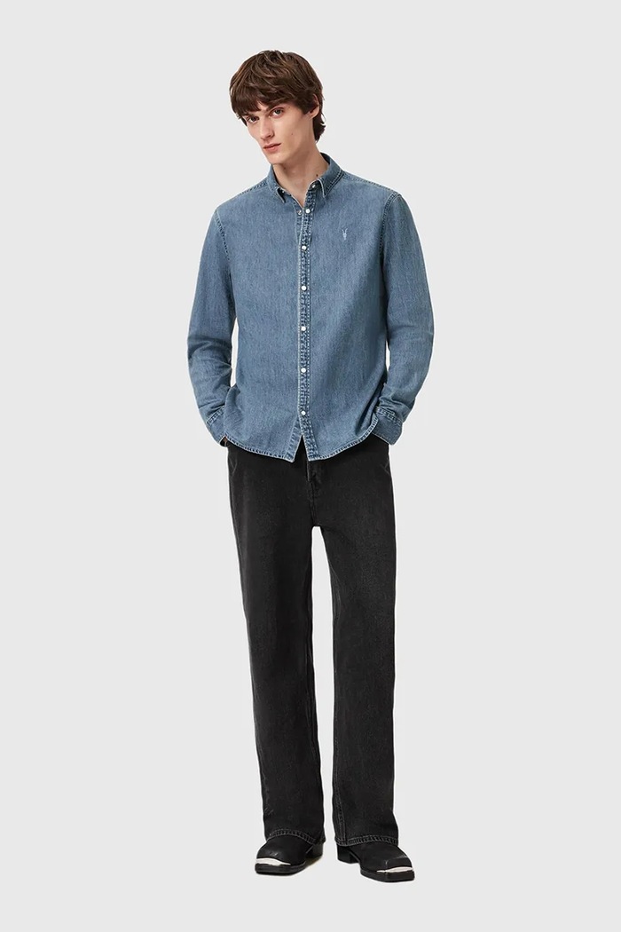 Odzież AllSaints koszula jeansowa GLEASON LS SHIRT M165SB niebieski