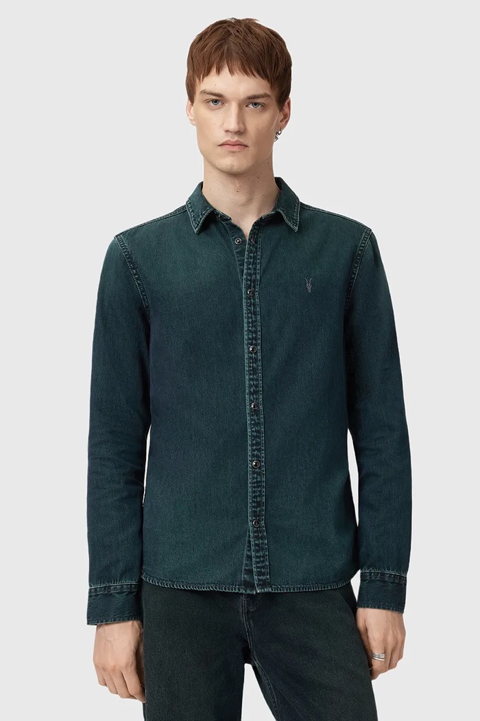 AllSaints koszula jeansowa GLEASON LS SHIRT wzorzyste granatowy M165SB