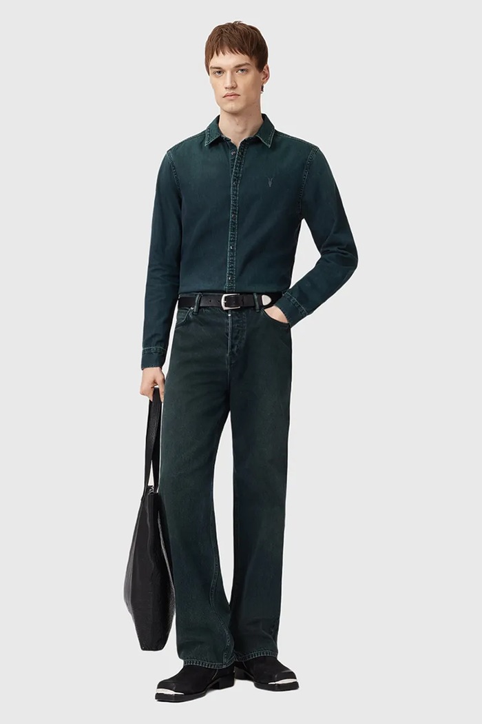AllSaints koszula jeansowa GLEASON LS SHIRT M165SB granatowy