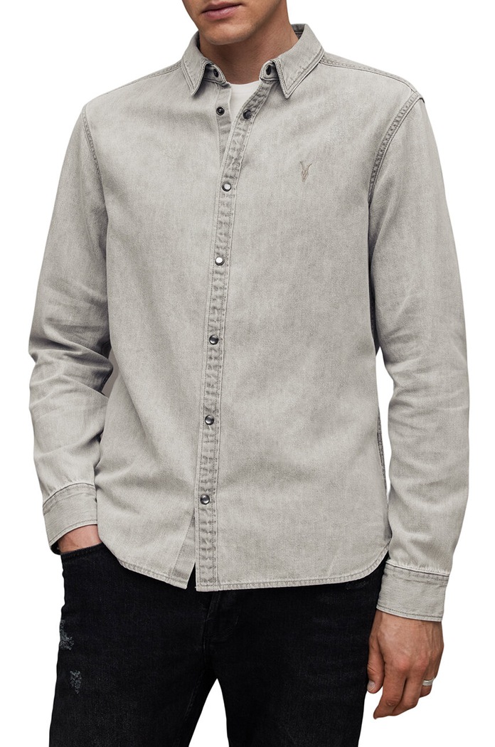 Дънкова риза AllSaints GLEASON LS SHIRT стандартна сив M165SB