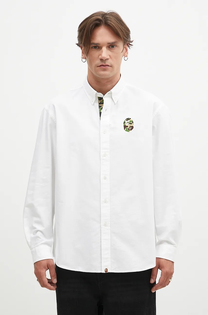 Хлопковая рубашка A Bathing Ape Abc Camo One Point Relaxed Fit гладкий белый 1K80131008