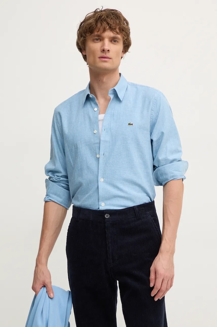 Lacoste koszula bawełniana bawełna niebieski CH2573.