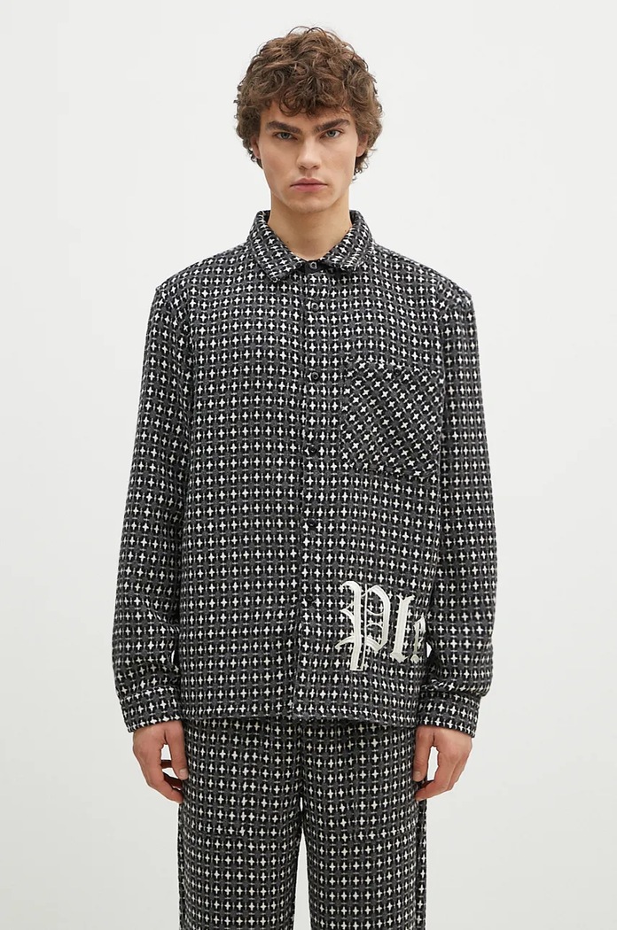 PLEASURES wool blend shirt Cross Work Shirt classic gray P24F036