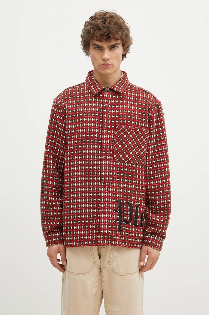 Риза с вълна PLEASURES Cross Work Shirt стандартна червен P24F036
