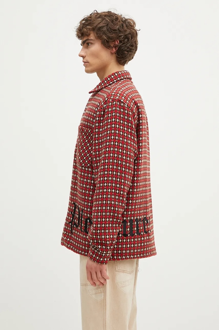 Риза с вълна PLEASURES Cross Work Shirt P24F036 червен AW24