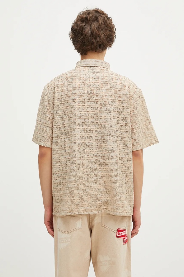 Clothing PLEASURES shirt Lacy Button Down P24F050 beige