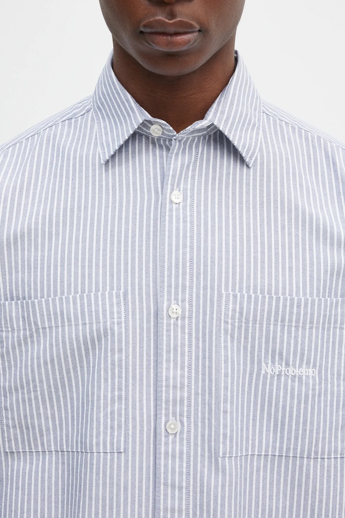 No Problemo cotton shirt Oxford Stripe Longsleeve Shirt blue NP40102.02