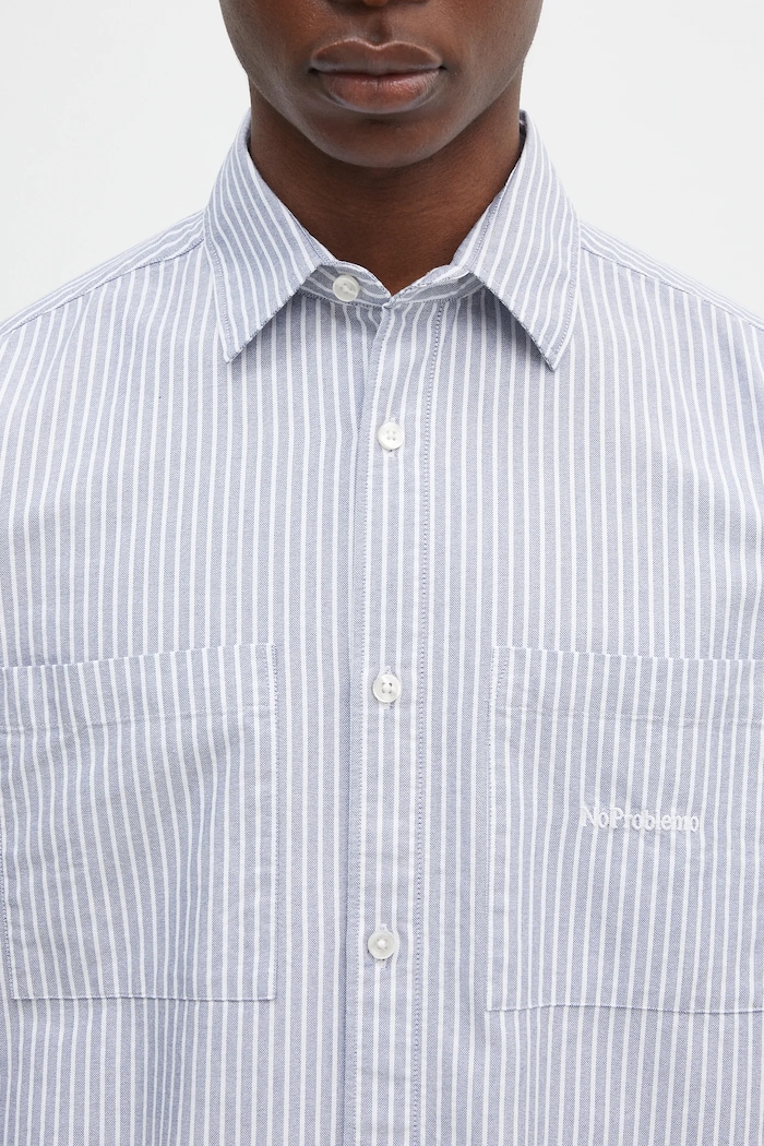 No Problemo cotton shirt Oxford Stripe Longsleeve Shirt blue NP40102.02